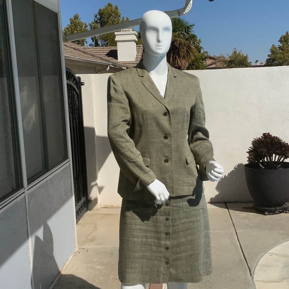 Jones New York Olive Blazer and Skirt Ensemble